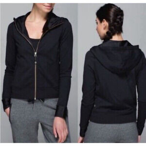 Lorna Jane Women Black Quilted Luxury Collection Jacket Hooded Full Zip Up Lined
